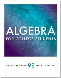 Prerequisite A C- or better from MA100 or Recommendation from NMU Math Placement Text Book Algebra for College Students, 9E by J.