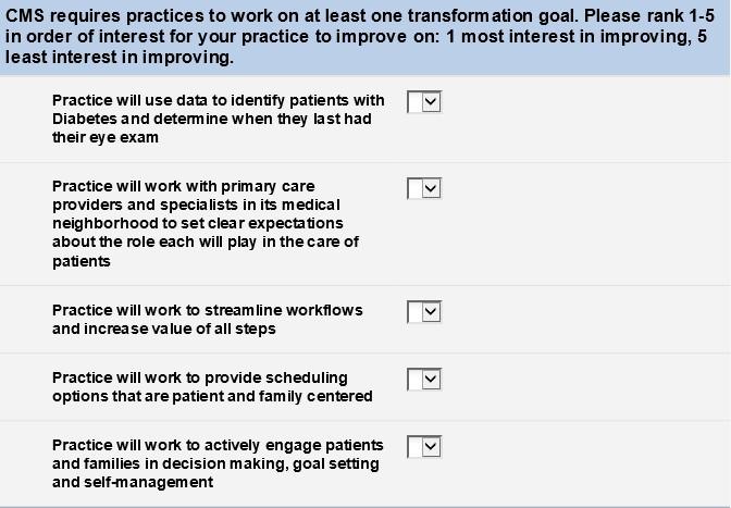 Transformation Plan Walkthrough Transformation Goals: This section asks you to rank these five areas of interest. Your evaluation should reflect your interest level in each of these initiatives.