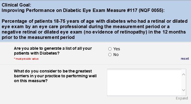 Transformation Plan Walkthrough Clinical Measure: This section will allow SNEPTN to identify your practice s ability to collect data on your diabetic patients.
