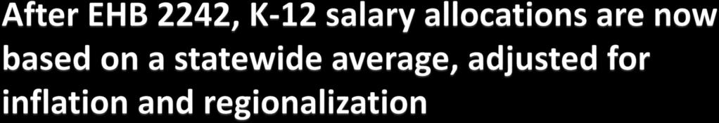 Beginning with the 2019-20 school year, salary allocations are based on a minimum statewide average, adjusted for inflation and a regionalization factor Minimum allocations before adjustments CIS: