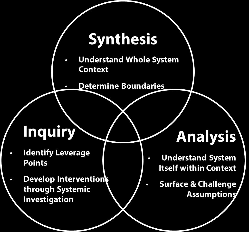 Session One 49 Systems thinking tools Synthesis Understand Whole System Context Determine Boundaries Inquiry Identify Leverage Points