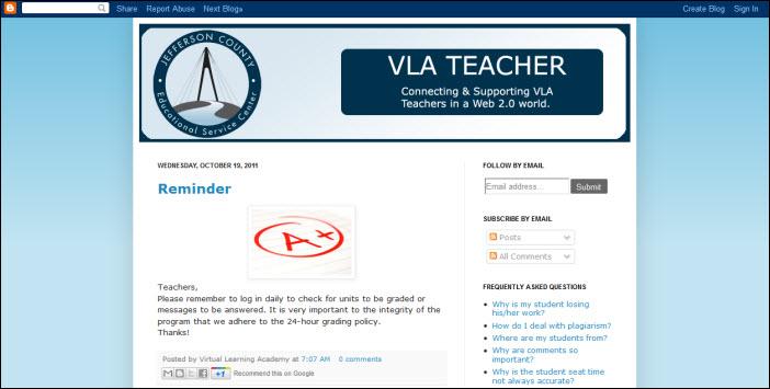 6.3 VLA Teacher Blogs Click the icon in the toolbar to view the VLA