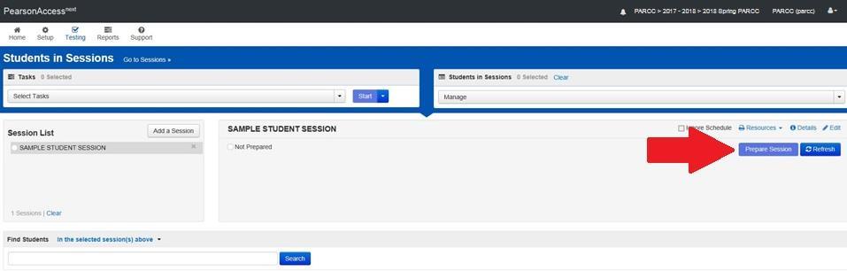 Session Management Prepare a Session A session must be prepared before students can log in and take