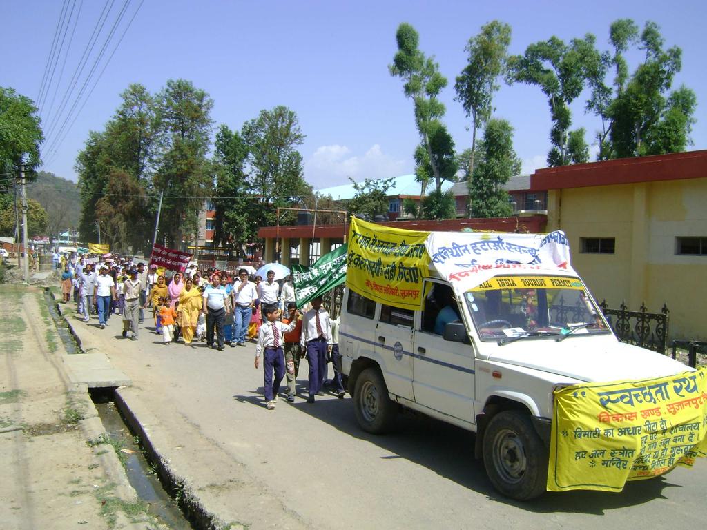 Students,teachers,local people participating in swachhta Yatra with Swchhta Rath Organisation of school and Anganwari Day sanitation day (1 st April 2010) Functions were organized in all Schools and