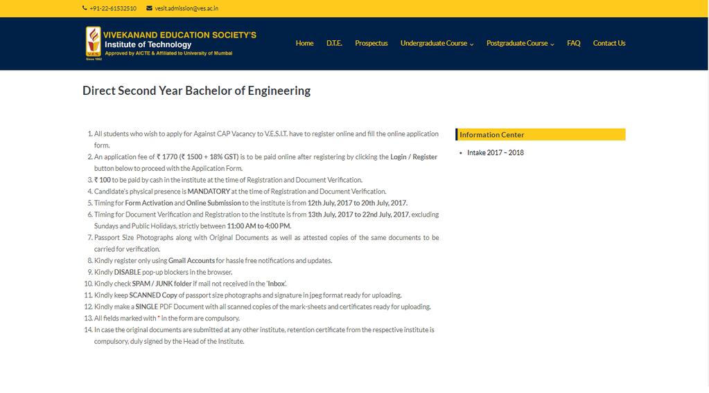 CAP Vacancy under Undergraduate Course menu. Step 2: 1.
