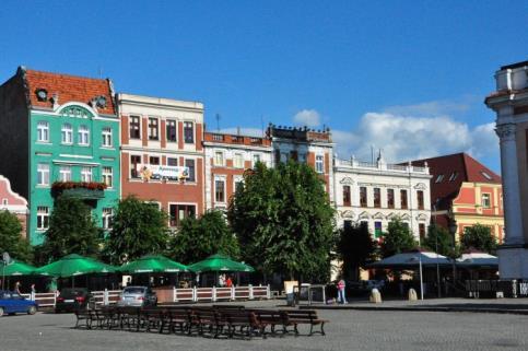 When you get to Leszno, by train, bus or car, this is the main street and the main square: More info about Leszno and its history.