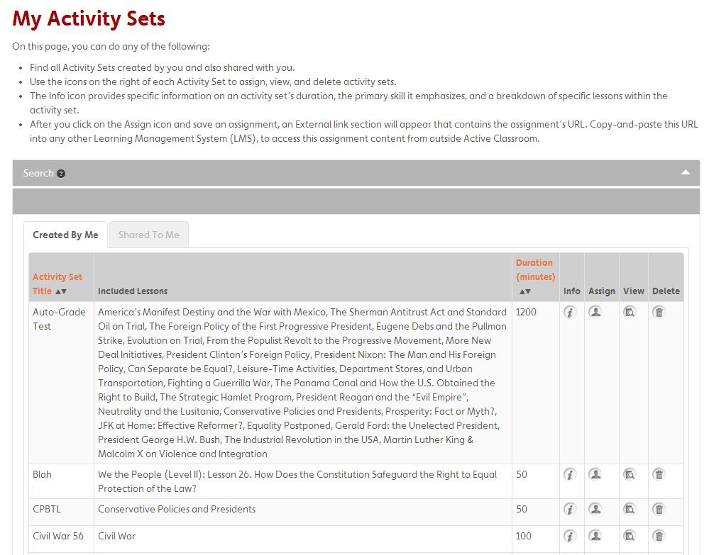 User Guide Assign Activity Sets 11 You can also assign an Activity Set by using the top-level menu Assignments > Assign Activities. You will see a listing of all of your activity sets.