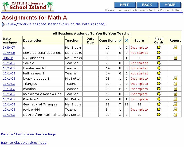School Island Handbook for Students View Cumulative Progress Report, which allows you to view a progress report for all completed sessions in this course.