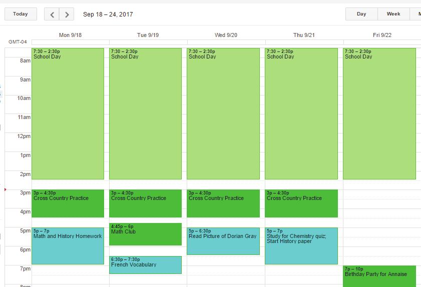 The end result might look something like this: ROUTINES: Students should get in the habit of reviewing their calendar at least once per day to make sure it s up to date.