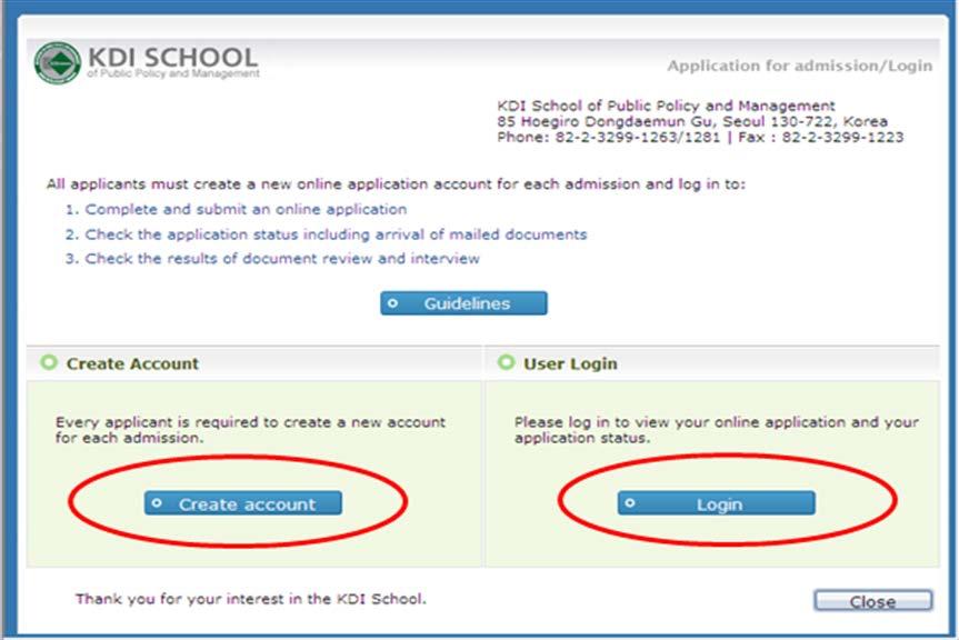 1) If you haven t created an account for the current admissions period, click Create account button.