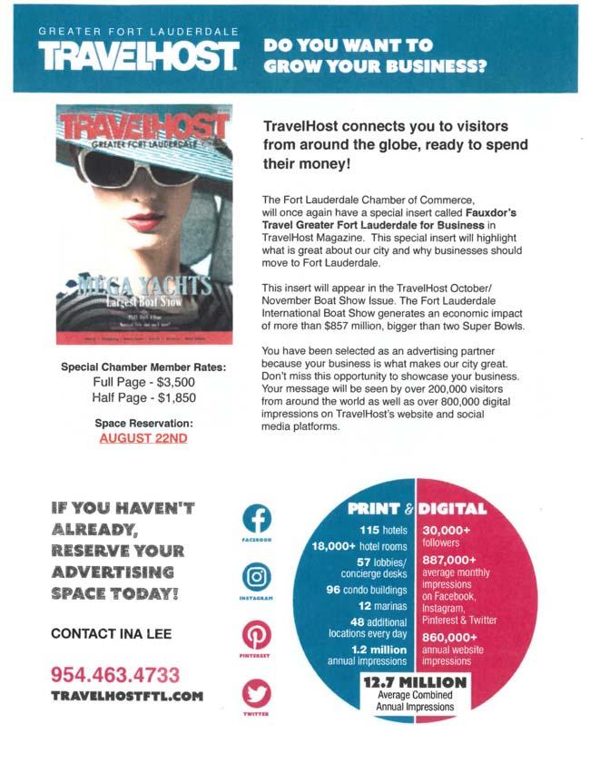 Put Your Business in Front of HUNDREDS of THOUSANDS of Readers! TravelHost is offering a special advertising rate to CHAMBER MEMBERS for its upcoming October/November "Boat Show" issue.