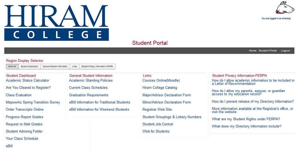 Web 4 Student Web4Student is accessed by clicking on the drop-down menu labeled Students on the my.hiram.edu page.