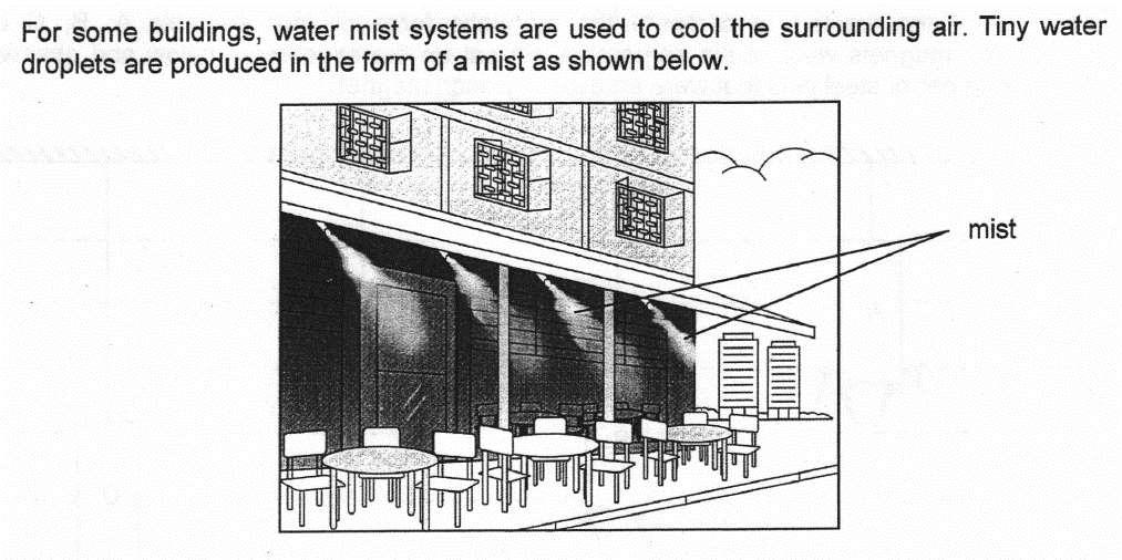 Apply through the use of OCEC* Explain how such a system is able to lower the temperature of the surrounding air. Give a reason for your answer.