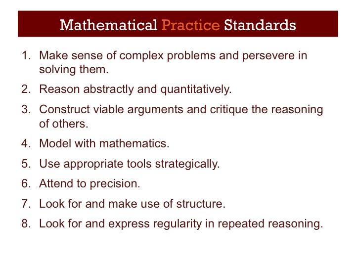 This is an optional slide. Use it if participants are unfamiliar with the Practices. Slide 8 The Mathematical Practices are the main new feature of the Standards. They describe what really doing (i.e. practicing) mathematics involves so they have always been there, implicitly, but have often been neglected.