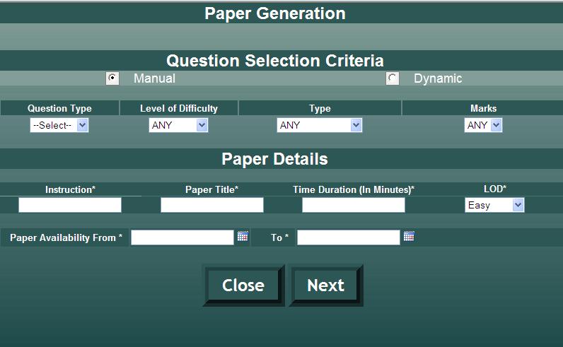 4. There are two types of Paper that student can generate: a. Static Paper Generation. b. Dynamic Paper Generation or Smart Assessment. a) To generate static paper follows the steps given below: i.
