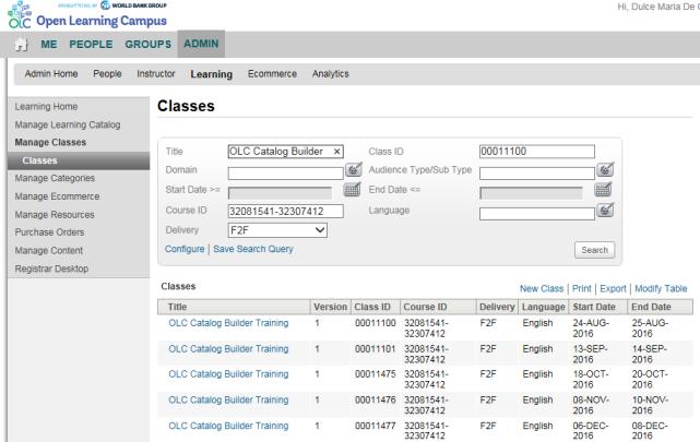 Set Class Searching Options In ADMIN > Learning ADMIN > Manage Classes click Configure.