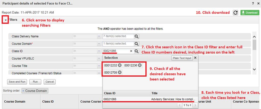 the Course ID filter, as we did in the Class ID filter for this example.
