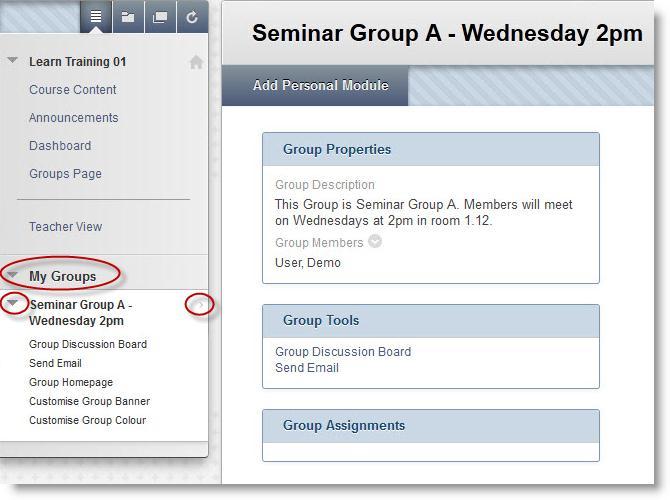 Clicking the group name takes the student to the homepage for that group. 2. Via a link to the Groups page on the course menu or in a content area, if the instructor has added a link.