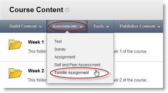 Exercise 10: Creating a Turnitin assignment Learn: Managing Students, Assignments and Grades In this example we add a Turnitin assignment to the same content area as the Own Work Declaration. 1. Navigate to the course content area in which you want the Turnitin assignment to reside.
