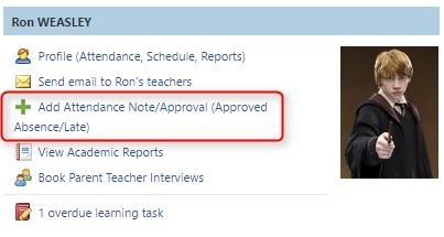 To do this from your homepage, click on the 'Add Attendance Note/Approval' link listed