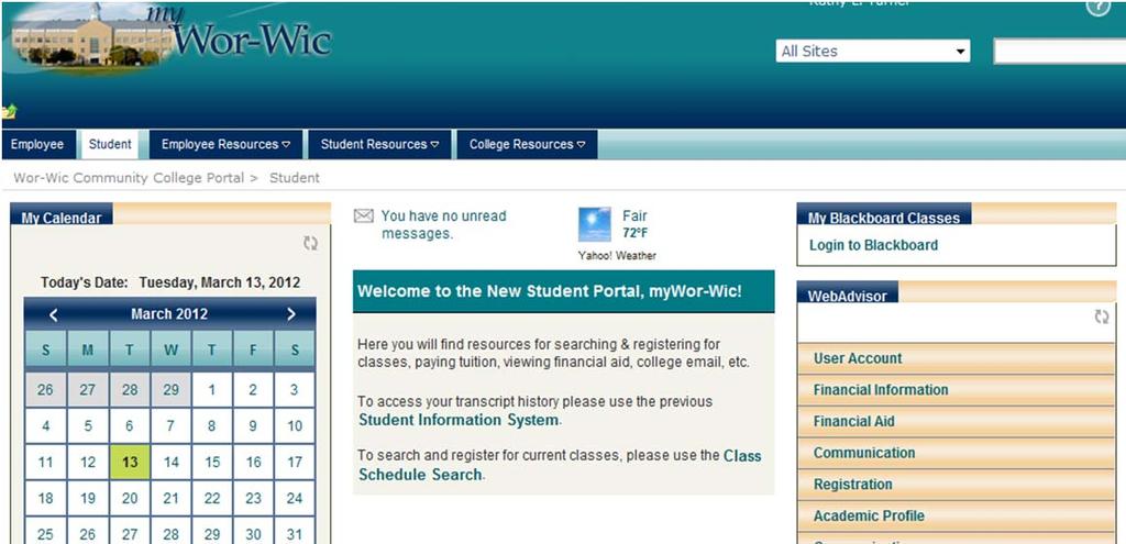 GETTING BACK TO THE HOME PAGE: When you move away from the home page, you can always click on the mywor Wic