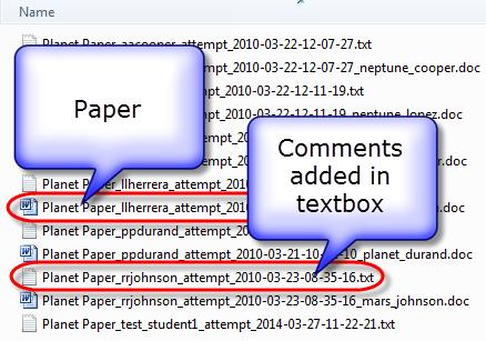 submission and student comments. Both files have the student's username included in the file name for easy identification.