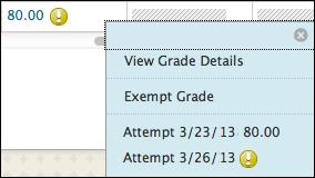 All attempts appear in the contextual menu for the grade's cell.
