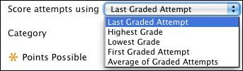 To change the displayed grade to the first attempt, highest grade, lowest grade, or an average of attempts, access