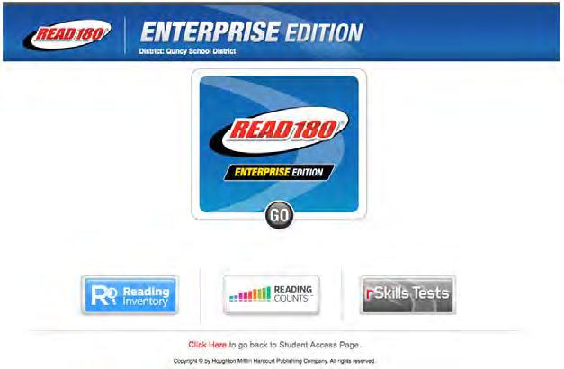 From the READ 180 Suite Access screen (above), click the READ 180 Enterprise Edition icon to go to the READ 180 Login