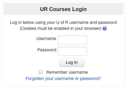 E. Login & Location I. To login to UR Courses: 1. Go directly to http://urcourses.uregina.ca or go to www.uregina.ca and follow the UR Courses link at the top of the page.