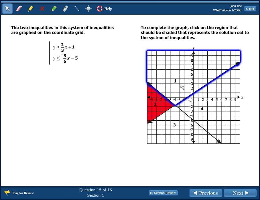 Let s move to the Section Review by clicking on the Section Review button at the bottom of your screen. (Pause.) Scroll down to question 14, which is the coordinate grid item we are discussing now.