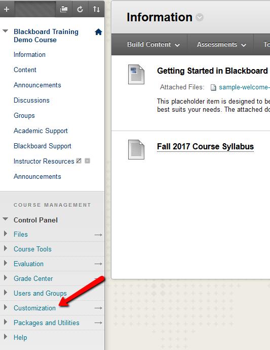 course, making it the first thing that students see, click the Customization link