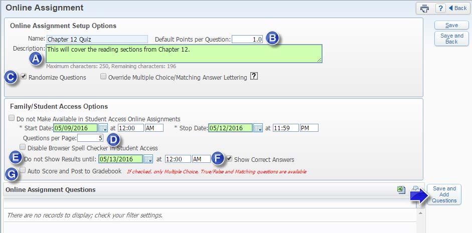 Hover your mouse over the Options menu, and choose Create Online Assignment.