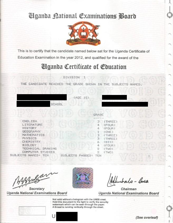 Uganda Certificate of Education Nuffic 1st