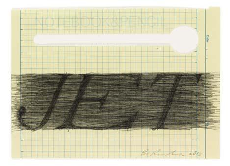 Ed Ruscha Extended Jet (D.2013.31) signed and dated 2013 graphite on die-cut graph paper 5⅜ by 7⅜ in. 13.6 by 18.7 cm. Est.