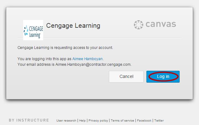 2 Login to create an Access Token. NOTE: This is a one-time process required for all of the Cengage integration enabled courses. Click Login.