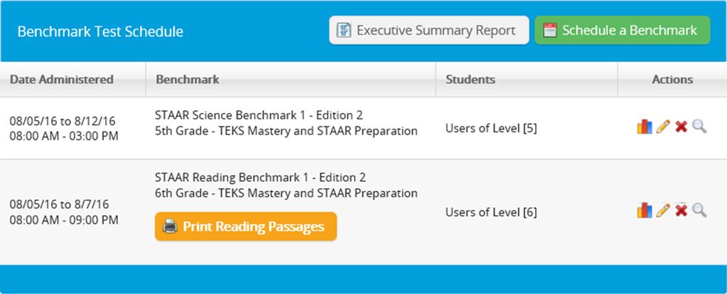 Actions in Benchmark Test Scheduling 1. Visit http://www.studyisland.com and enter your teacher login information. 2. Click Benchmarking on the page s left side, under Main Menu. 3.