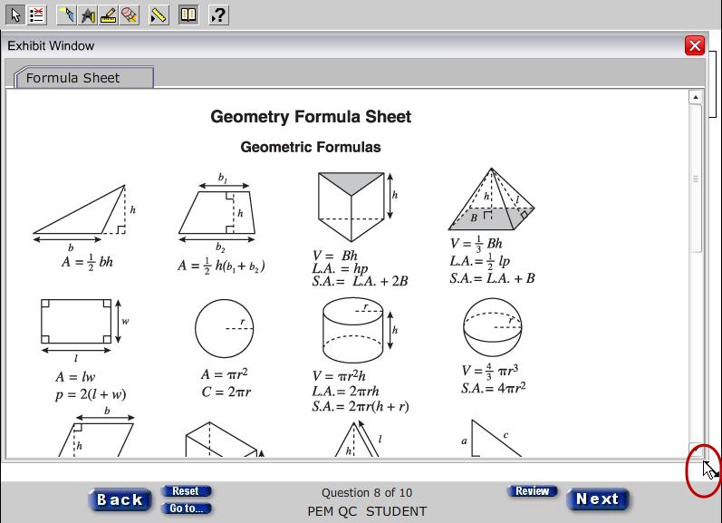 The formula sheet can be re-sized and moved on your screen so you can view both the question and the formula sheet.