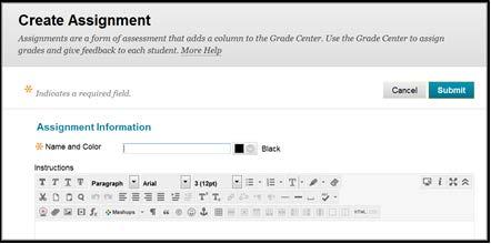 Creating an Assignment Graded Items Topics Assignments are a type of course content, which creates a link for students to view instructions and submit assignments in the same location.