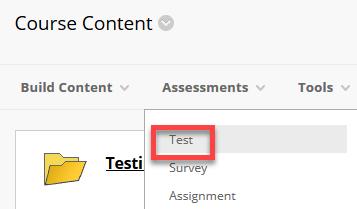 Creating a Test from a Content Area Blackboard tests are used to create quizzes, exams, or self-check activities within