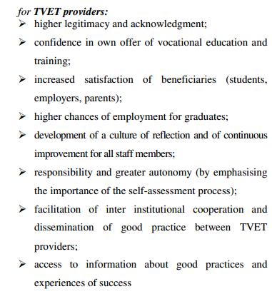 Benefits of Quality Assurance in TVET "This project has been funded with support from the European Commission under the Lifelong