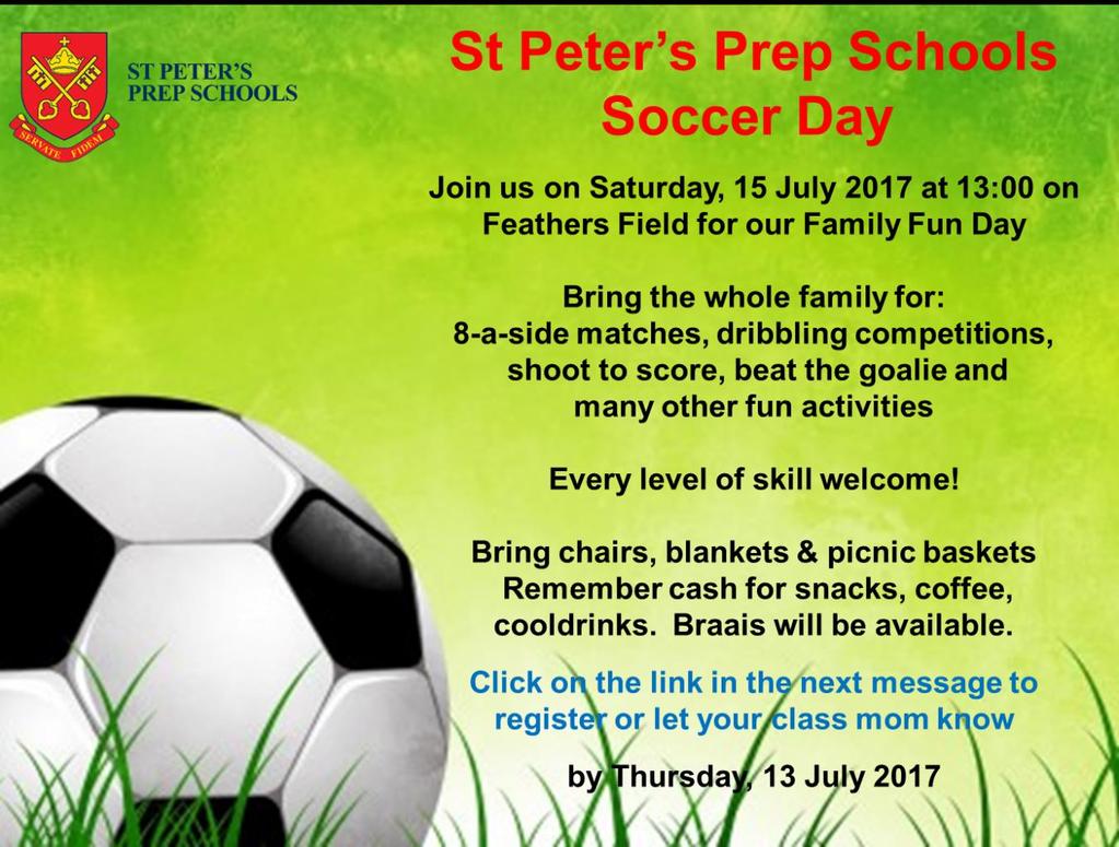 ST PETER S FAMILY DAY To register by 13 July, please click on this link https://goo.gl/forms/qx9eqfkwiam5jdq92 or let your class mom know.
