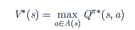 (MDP II) When following a fixed policy π we can define the value of a state s under that policy as in Eq. 1 Similarly we can define the value of taking action a in state s as in Eq. 2.