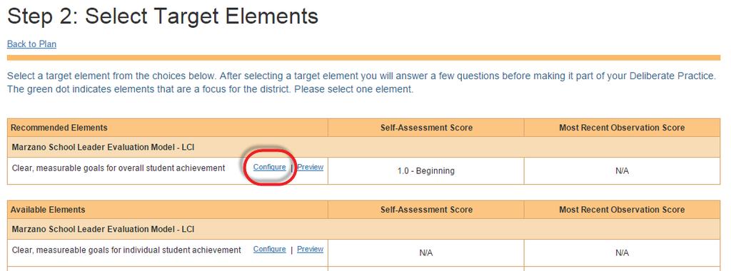 Click on the Configure link next to the Element you are targeting for your Deliberate