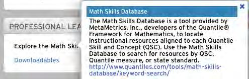 Professional Learning The Professional Learning menu links to Math Inventory resources.