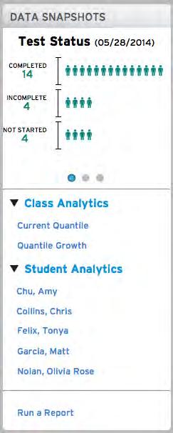 Math Inventory Reports Accessing Reports Access Math Inventory student and class reports using the Class Analytics and Student Analytics links on the Data Widget on the Class screen (page 11) and the