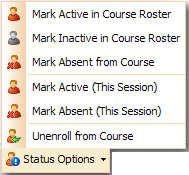 Status Options Selecting Status Options will allow the instructor or manager to change the status of the attendee to Active,