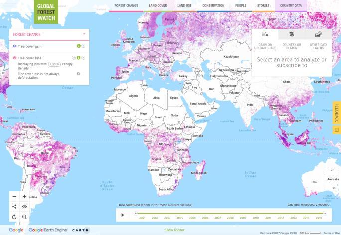 Website: Global Forest Watch : http://www.globalforestwatch.org/map/ Activity: Students can examine the amount of Tree Cover Loss and compare between different countries or regions. Figure 1.