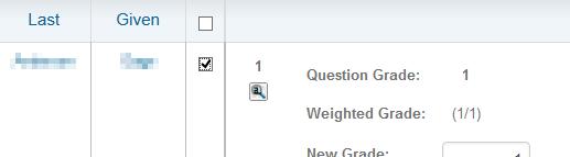 Maple T.A. 10.0 User Guide Gradebook 46 11. Once you locate a question that requires manual grading, click its column label Within question groups, questions are labeled Item# rather than Q#.