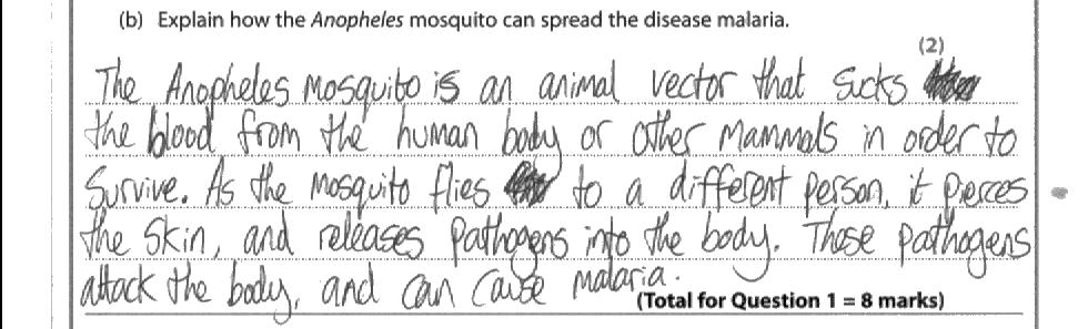 Question 1 (b) Several candidates confused the fly and the mosquito when referring to animal vectors.
